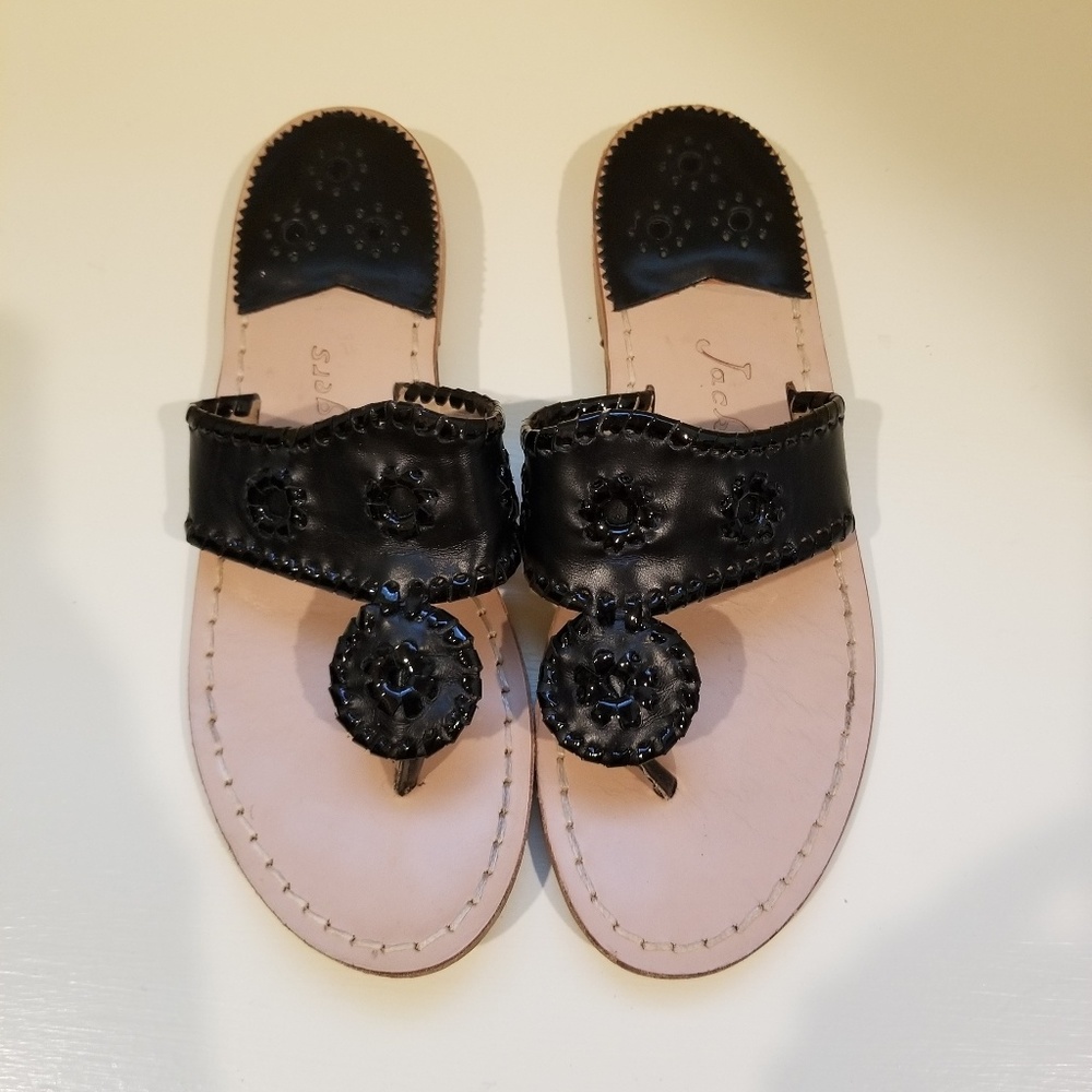 Jack Roger's Flat Black Leather Sandals Sz. 6